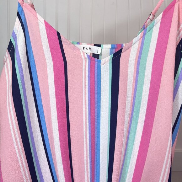 E&M Striped Cami Tank Top Women's Size M V-Neck Knot Front Sleeveless Blouse - Picture 5 of 10
